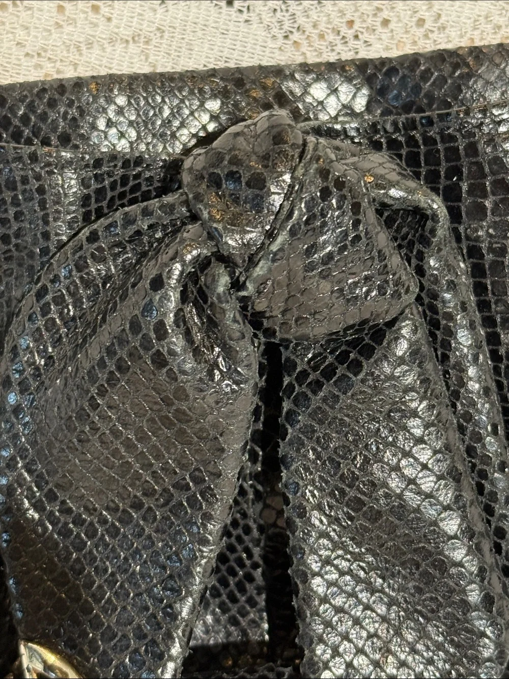 Brighton Black Snake Skin Embossed Leather Shoulder Bag